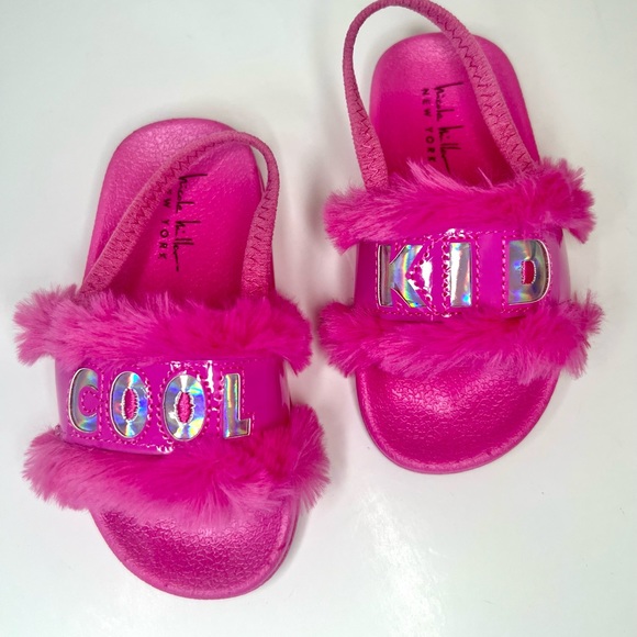 Nicole Miller Toddler Pink Faux Fur Sandals Slides - Girls Slides NEW - Picture 5 of 10